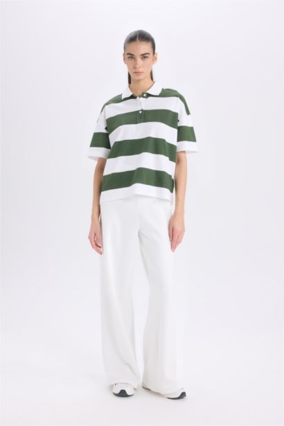 تيشيرت بولو مخطط نص ردن قطن قصة مريحة