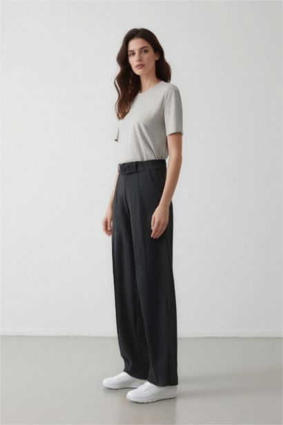 Sorbe x DeFacto Straight Fit Pantolon Yüksek Bel Çizgili Düz Paça Cepli