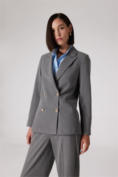 Sorbe x DeFacto Kruvaze Yaka Basic Düz Düğmeli Blazer Ceket