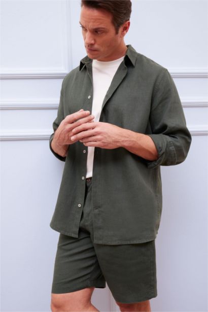 Chemise en lin à manches longues Coupe régulière
