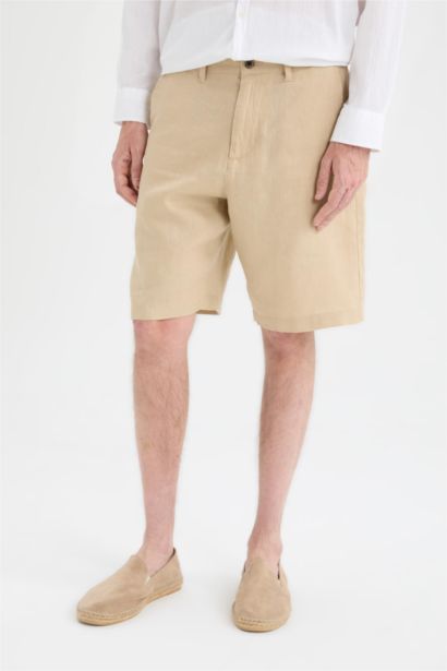 %100 Keten Regular Fit Yazlık Bermuda Şort