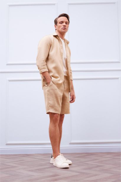 Regular Fit Summer Linen Bermuda Shorts