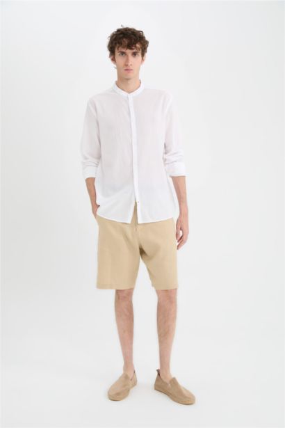 %100 Keten Regular Fit Yazlık Bermuda Şort