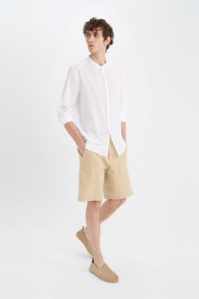 %100 Keten Regular Fit Yazlık Bermuda Şort