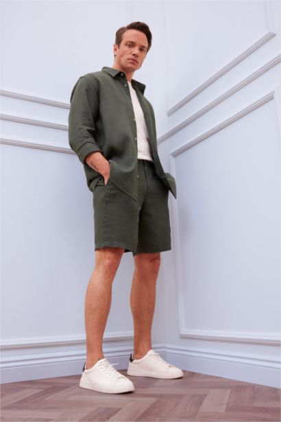 Regular Fit Linen Bermuda Shorts