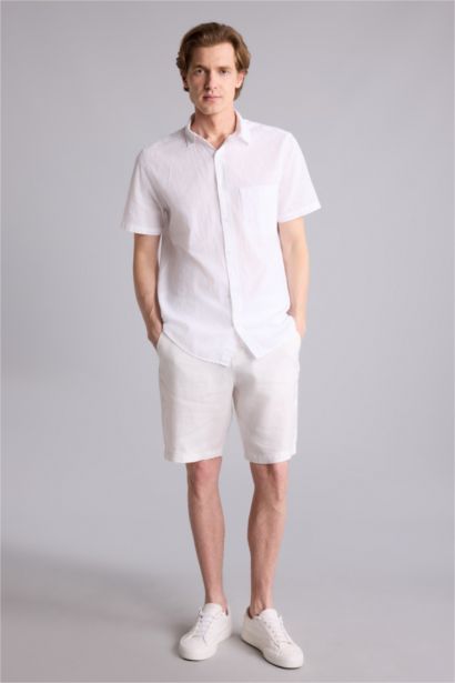 %100 Keten Regular Fit Yazlık Bermuda Şort