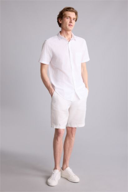 %100 Keten Regular Fit Yazlık Bermuda Şort