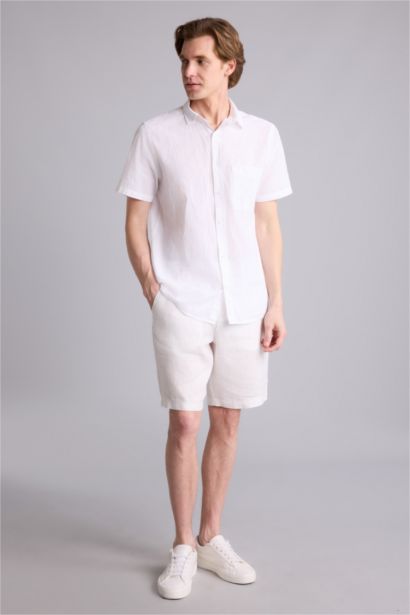 %100 Keten Regular Fit Yazlık Bermuda Şort