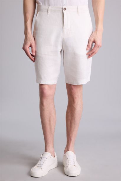 %100 Keten Regular Fit Yazlık Bermuda Şort