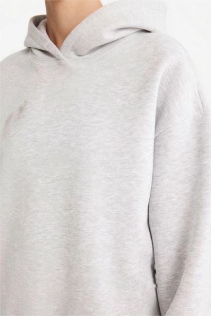 Relax Fit Kapüşonlu Basic Düz Kalın Sweatshirt