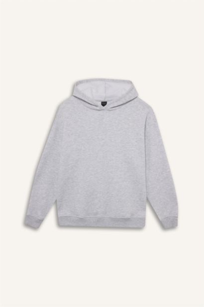 Relax Fit Kapüşonlu Basic Düz Kalın Sweatshirt
