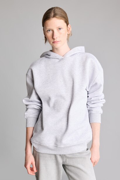 Relax Fit Kapüşonlu Basıc Kalın Sweatshirt