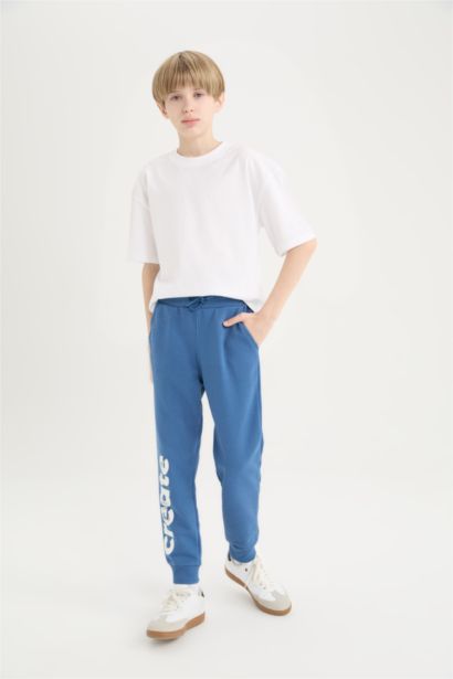 Boy Elastic Waist Cuff Printed Sweatpants