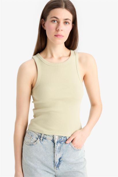 Обтягивающая майка из кашкорсе с круглым вырезом