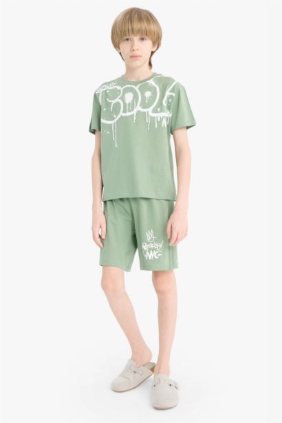 %100 Pamuklu Regular Fıt Baskılı Beli Lastikli Pijama Takımı Erkek Çocuk