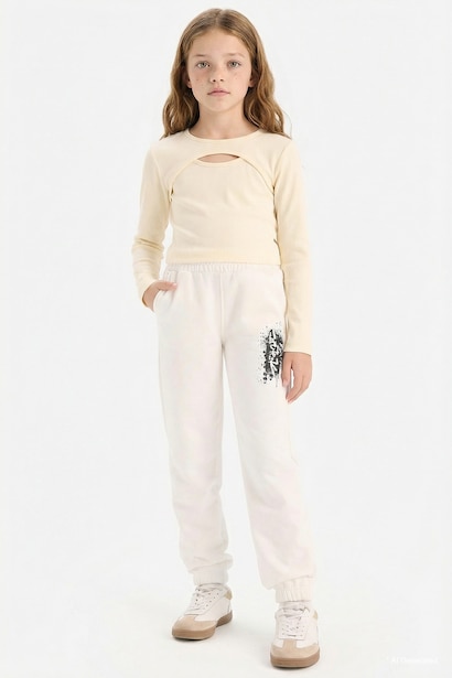 Girl Elastic Waist Printed Jogger Sweatpants