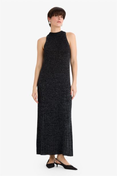 A Cut Half Turtleneck Sleeveless Knitwear Long Dress