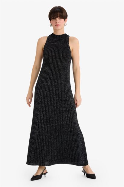 A Cut Half Turtleneck Sleeveless Knitwear Long Dress