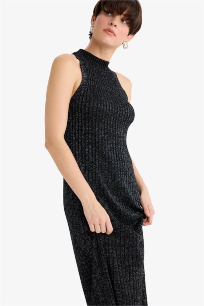 A Cut Half Turtleneck Sleeveless Knitwear Long Dress