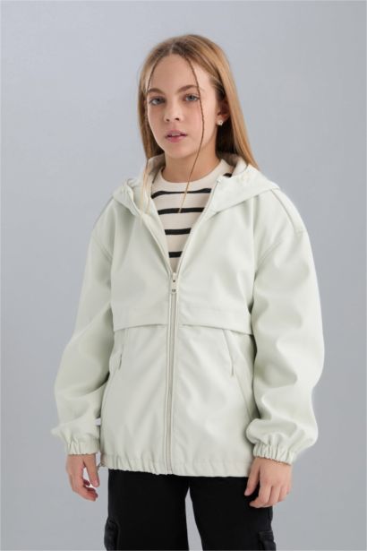Girl Hooded Zip-Up Waterproof Rain Jacket