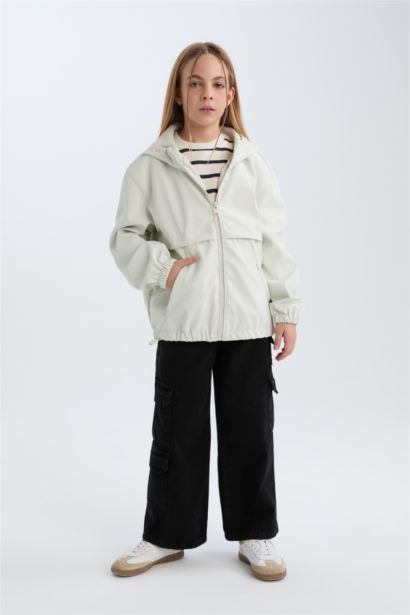 Girl Hooded Zip-Up Waterproof Rain Jacket