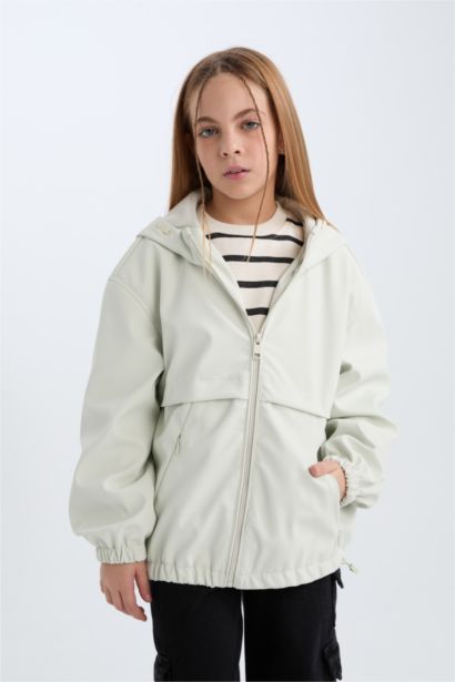 Girl Hooded Zip-Up Waterproof Rain Jacket