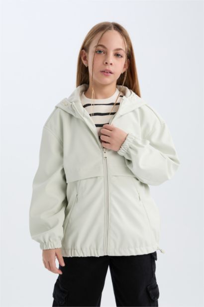 Girl Hooded Zip-Up Waterproof Rain Jacket