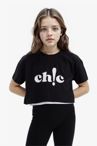 Girl Crew Neck Slogan Printed Short Sleeve T-shirt