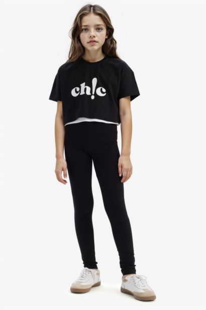 Girl Crew Neck Slogan Printed Short Sleeve T-shirt