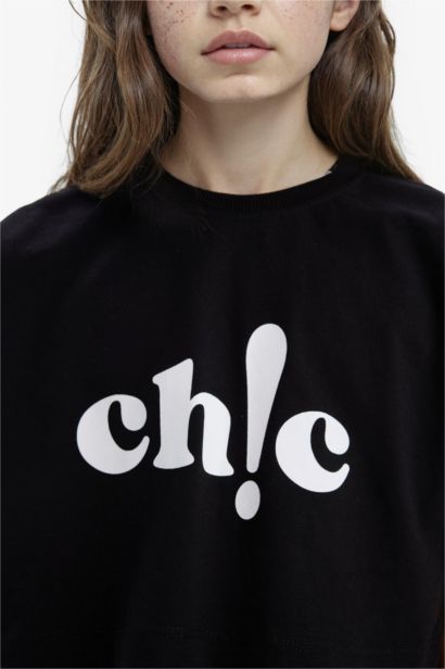 Girl Crew Neck Slogan Printed Short Sleeve T-shirt