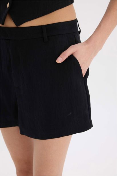 Шорты из Льняной Смеши с Высокой Посадкой и Стандартными Ногами