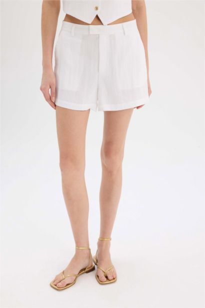 Шорты из Льняной Смеши с Высокой Посадкой и Стандартными Ногами