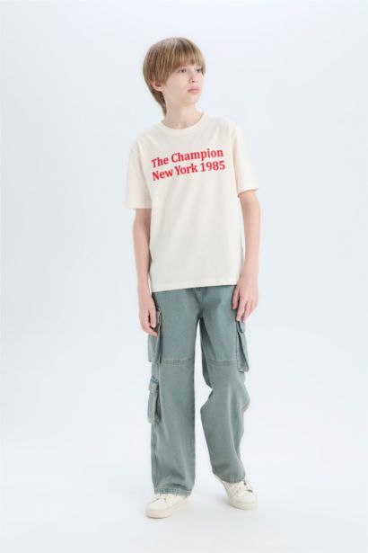 تيشيرت اولادي نص كم مطبوع قصة عادية برقبة مستديرة