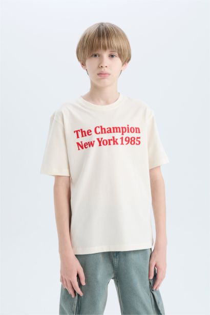 تيشيرت اولادي نص كم مطبوع قصة عادية برقبة مستديرة