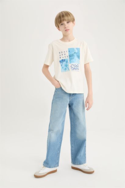 Футболка с короткими рукавами и круглым вырезом с принтом, для мальчиков