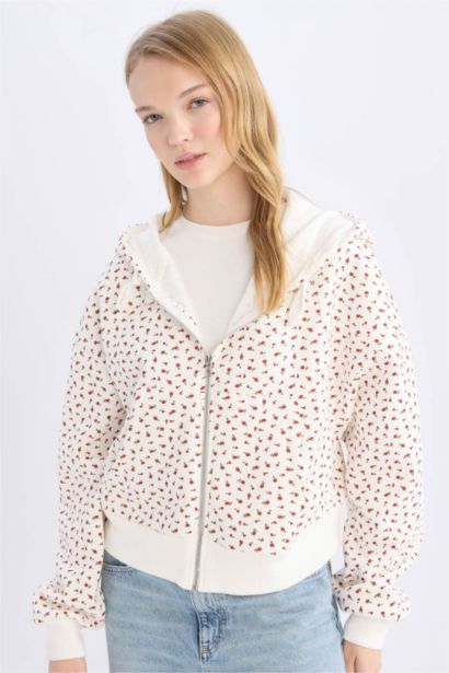 Loose Fit Desenli Kalın Fermuarlı Sweatshirt