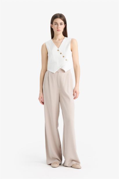 Wide Leg Geniş Paça Uzun Boy Keten Karışımlı Kumaş Palazzo Pantolon