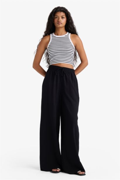 Wide Leg Linen Blended Trousers