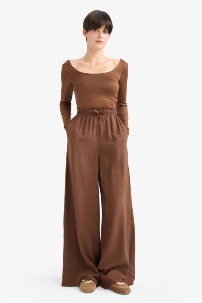 Wide Leg Linen Blended Trousers