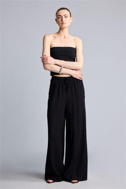 Wide Leg Keten Yüksek bel Pantolon