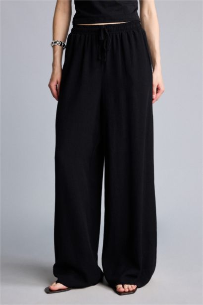 Wide Leg Keten Yüksek bel Pantolon