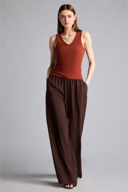 Wide Leg Keten Karışımlı Yüksek bel Pantolon