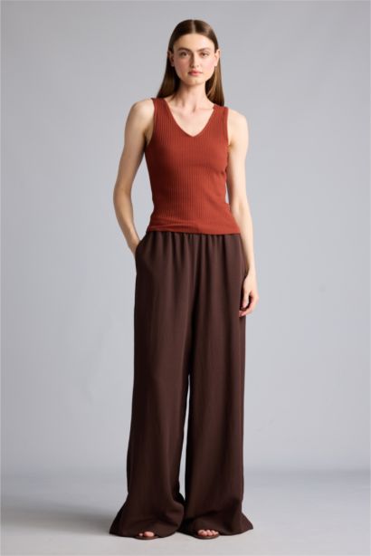 Wide Leg Keten Karışımlı Yüksek bel Pantolon