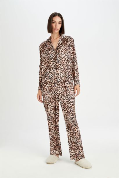Fall in Love Leopard Patterned Satin 2 Piece Pajama Set