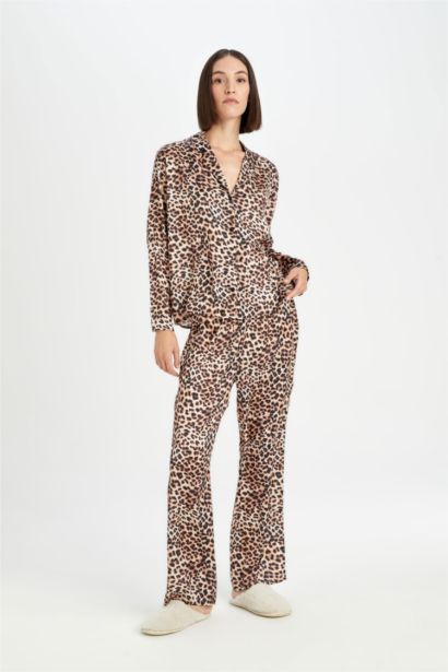 Fall in Love Leopard Patterned Satin 2 Piece Pajama Set