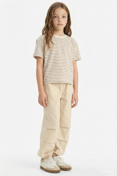 %100 Pamuk Paraşüt Jogger Paça Pantolon Kız Çocuk