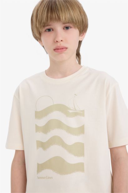 تيشيرت ولادي نص ردن مطبوع قصة عادية بياخة مستديرة