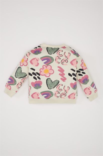 سويت شيرت بنات مطبوع قصة عادية برقبة مستديرة