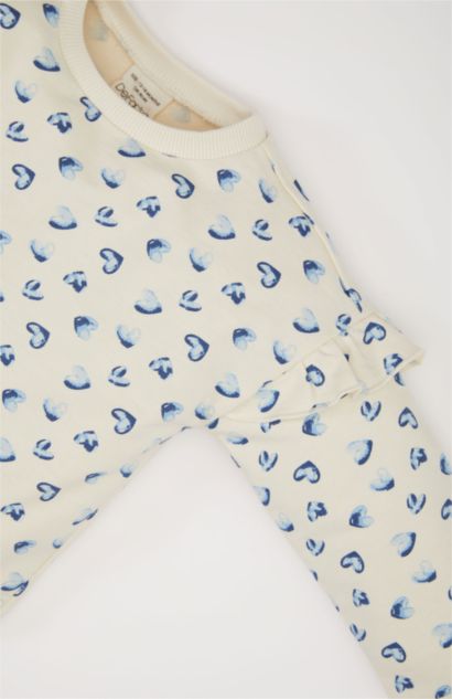 Baby Girl Crew Neck Heart Patterned Sweatshirt