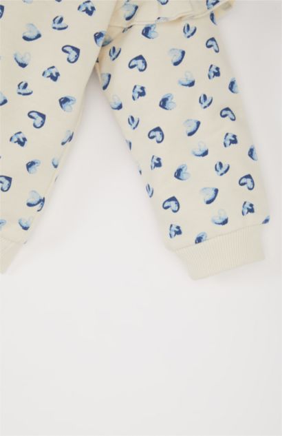 Baby Girl Crew Neck Heart Patterned Sweatshirt